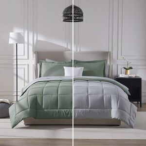 Open Box - Nestl -  Bed in a Bag Reversible, 7 Piece  Sage Green/Light Grey